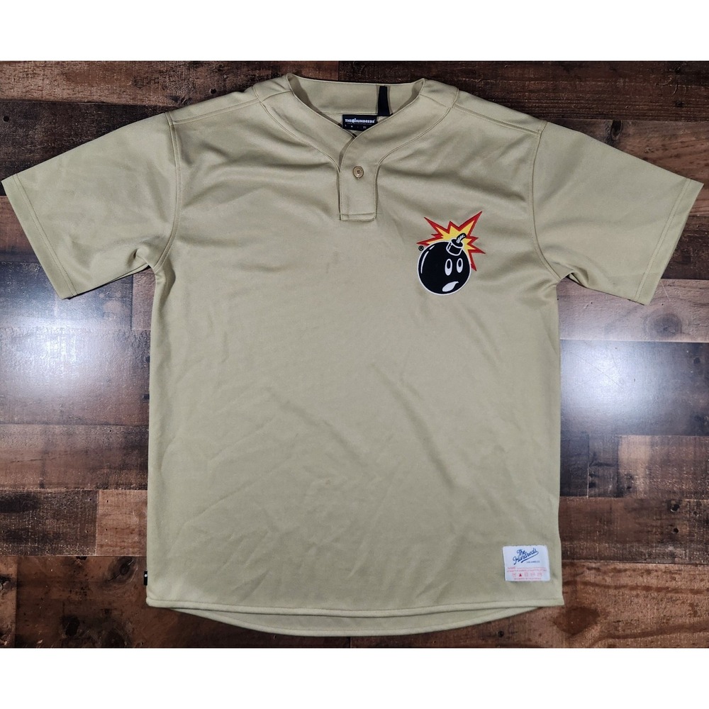 The Hundreds Baseball Jersey Mens Large Beige Khaki Adam Practice Adam Bomb